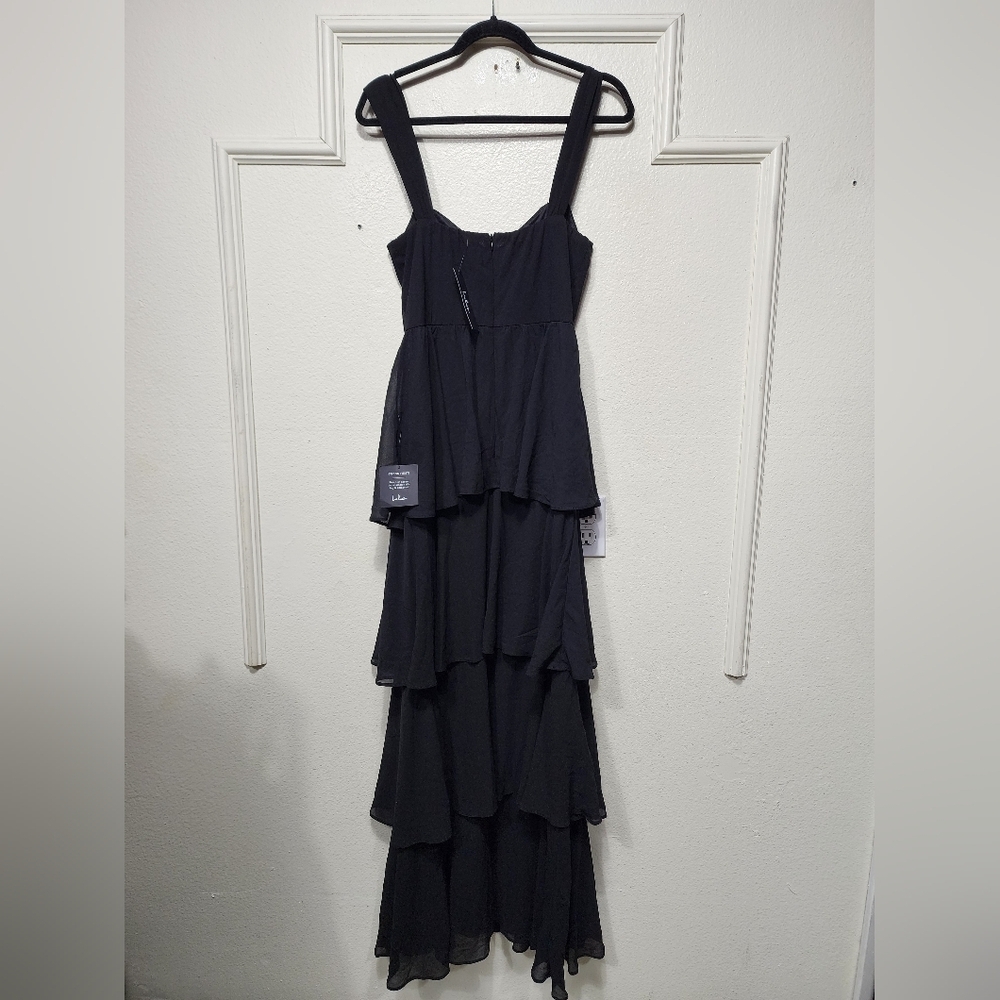 Lulus Carlynda Black Tiered Bustier Maxi Dress L Wedding Party Feminine NWT - Picture 8 of 10